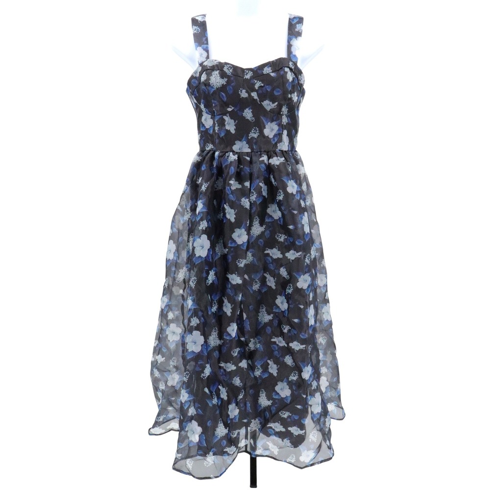 NWT Lulus Delightful Look Midi Dress Floral Organza Sweetheart Blue Black M - Picture 2 of 10